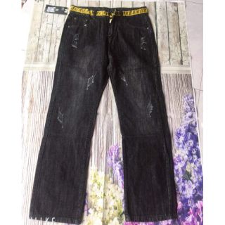 Quần bò ống xuông cạp vàng
