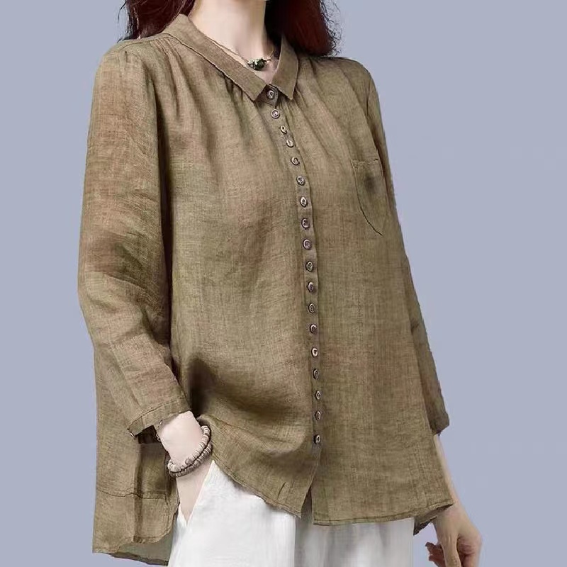 Áo Sơ Mi Vải Lanh Cotton Cao Cấp Tay Dài Đến Mắt Cá Chân Dáng Rộng Kích Thước Lớn Mẫu Mới 2022