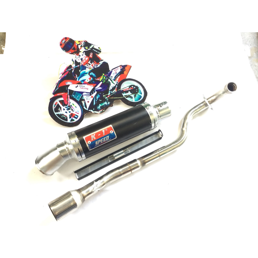 Pô K1 ĐEN full cổ inox thẳng gắn cho wave, cup, dream, exciter, winer, sonic, raider fi, satria, gsx,...