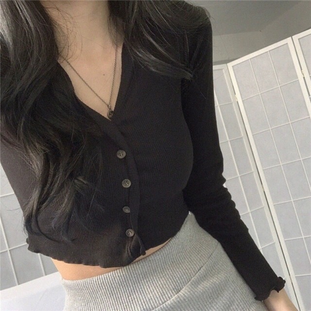Áo croptop dài tay nút bèo (al)