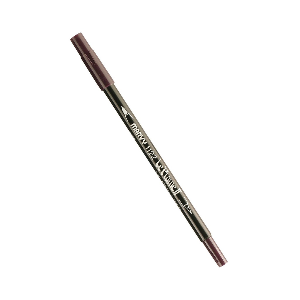 Bút lông đầu cọ viết calligraphy Marvy Le Plume II Double-Sided Watercolor Marker - Màu đen nâu (Black Cherry - 108)