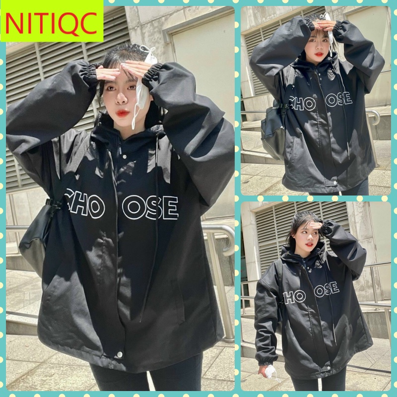 ÁO KHOÁC KAKI NỮ CỔ BẺ DÂY KÉO IN CHỮ CHOOSE CHỐNG NẮNG SIÊU ĐỈNH CỰC MÁT NITIQC