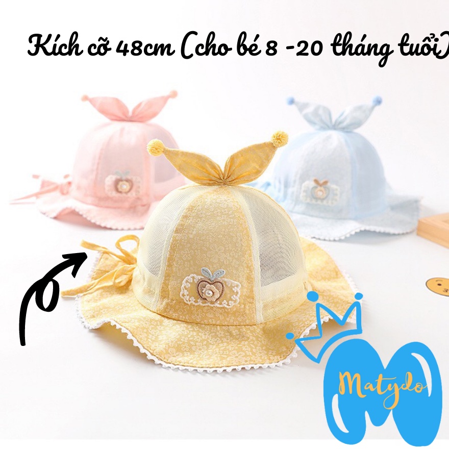 Mũ cho bé gái bé trai mũ nón vành tròn hình táo lưới có dây rút điều chỉnh phụ kiện trẻ em từ 0-2 tuổi