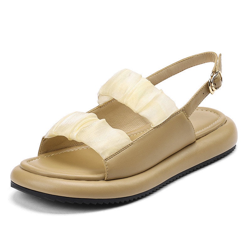 Giày Sandal Hở Ngón Đế Xuồng Bằng Da Mềm Nhẹ Nhàng Cho Nữ