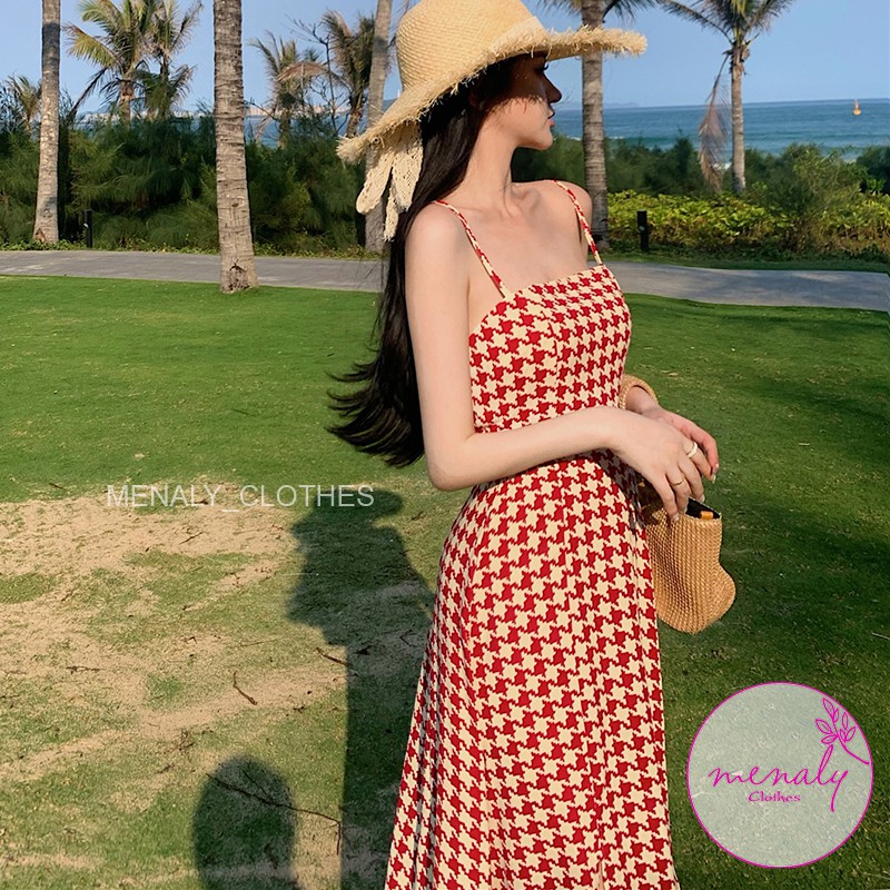 Váy maxi 2 dây đi biển xẻ tà dáng dài V035, mẫu váy maxi vintage nhẹ nhàng nữ tính xẻ tà sexy