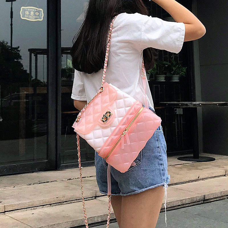 Balo Nhựa JASMIN NOIR Trong Suốt Màu Kẹo Phối Dây Xích Chống Thấm Nước Thời Trang Cho Nữ