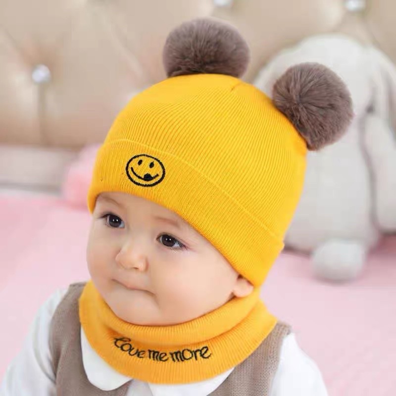 Mũ Len Kèm Khăn Quàng Cổ Cho Bé 6-36 Tháng siêu ấm âp và mềm mại