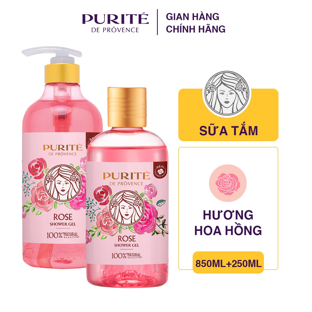Combo 2 Sữa Tắm Thiên Nhiên Purité Hoa Hồng 850ml + 250ml