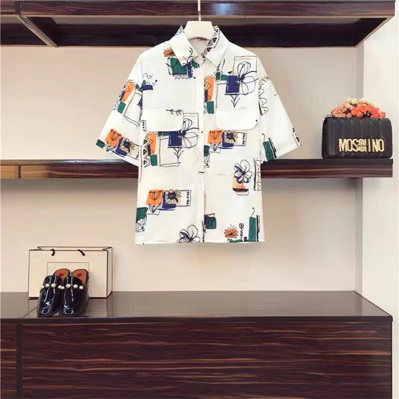 AMOI Áo Sơ Mi Ngắn Tay Dáng Rộng In Họa Tiết Thời Trang Nhật Bản 2022 Dành Cho Nữ