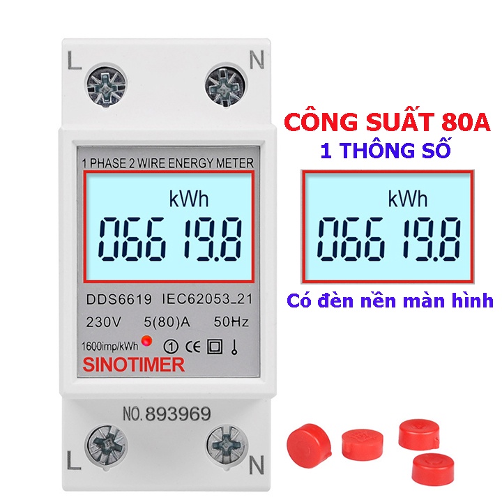 (1 THÔNG SỐ),Công tơ điện 220V-80A đo lượng điện tiêu thụ (KWh).Thiết bị đo số điện tiêu thụ,đồng hồ đo điện 1 pha