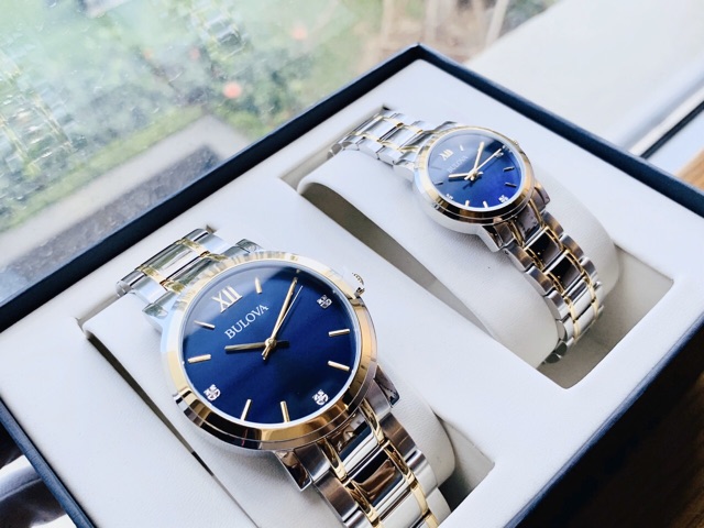 Đồng hồ Unisex Bulova 98X117 cặp đôi mặt xanh blue siêu đẹp