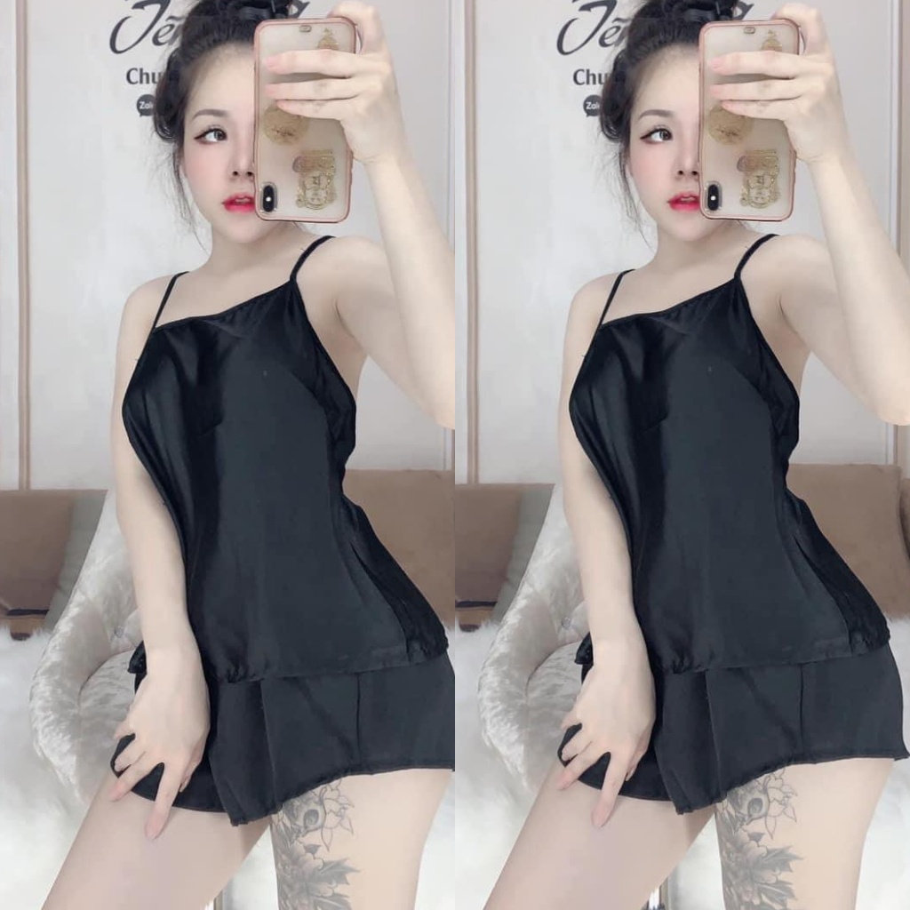 Đồ ngủ nữ 🌺FREE SHIP🌺Đồ ngủ sexy cổ yếm chất satin mềm mát freesize <55kg  - DCQ Sleepwear | BigBuy360 - bigbuy360.vn
