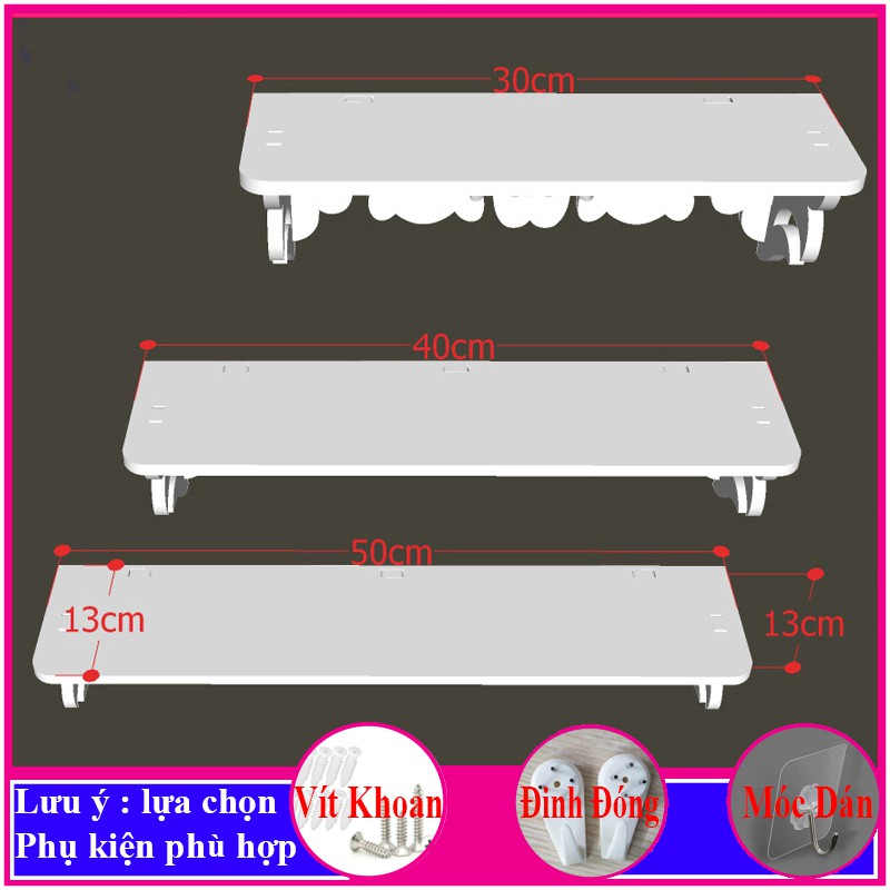 Bộ 3 Kệ treo tường trang trí không cần khoan, chất liệu gỗ nhựa PVC cao cấp, màu trắng tinh, chống nước - a14