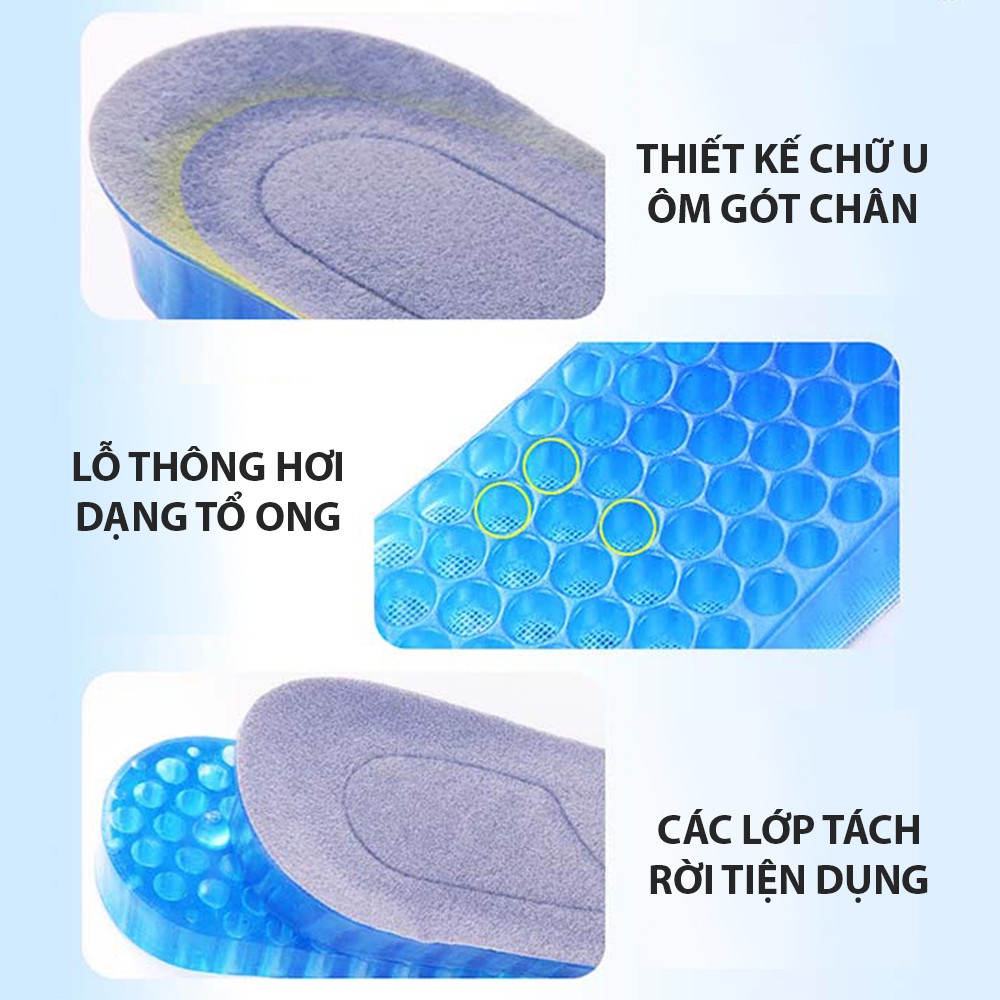 Bộ lót giày độn đế tăng 3.5cm chiều cao loại 2 lớp cấu trúc tổ ong bề mặt ép vải cotton êm chân - PK43