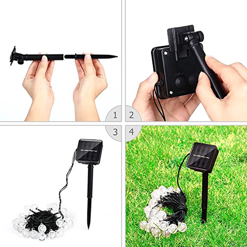 Bộ dây đèn 20 LED bóng tròn năng lượng mặt trời dùng trang trí ngoài trời nhiều màu lựa chọn