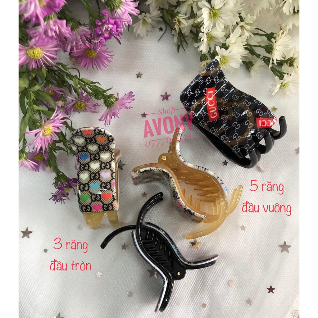 Kẹp tóc càng cua, Gắp tóc Honey 3 răng 5 răng in thương hiệu thời trang GG