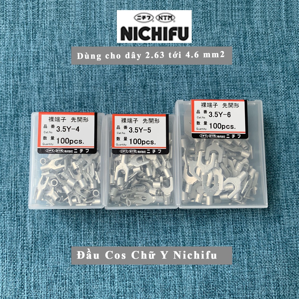 Đầu cos 3.5Y Nichifu Nhật Bản - Đầu cốt chữ Y loại trần - Cho dây 2.63 tới 4.6mm2 3.5Y-4 3.5Y-5 3.5Y-6