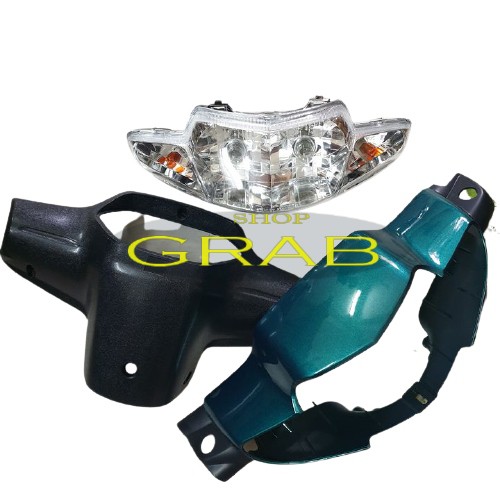 Bộ ốp đầu xe Wave ZX - Anpha cũ - 110 đời 97-06 gồm 3 món: ốp đầu , gáy đen và pha đèn loại 2 bóng - SPG-CB-2bong