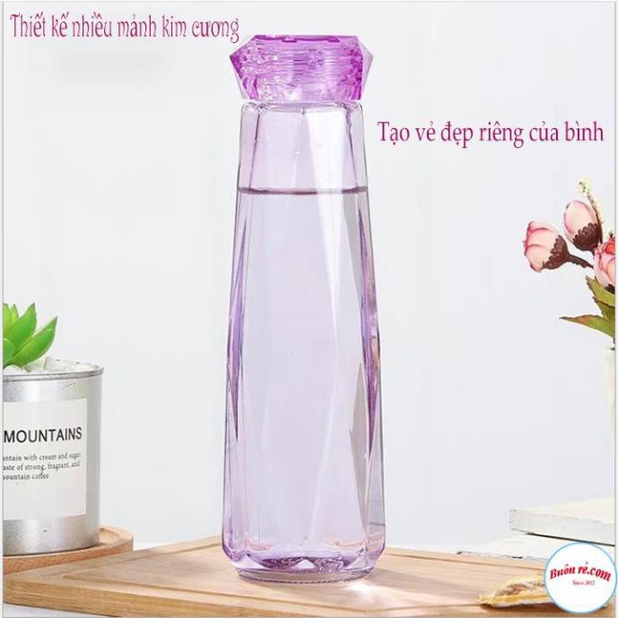 Bình thủy tinh đựng nước nóng lạnh chai 500ml nắp nhựa dáng kim cương thể thao du lịch cao cấp