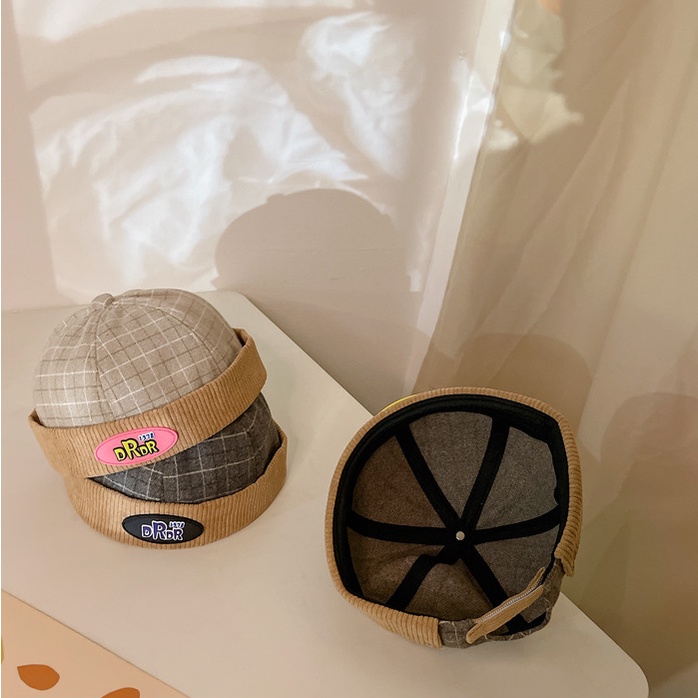 Mũ Dưa Hấu Vải Nhung Kẻ Sọc Caro Màu Sắc Retro Hợp Thời Trang Cho Bé