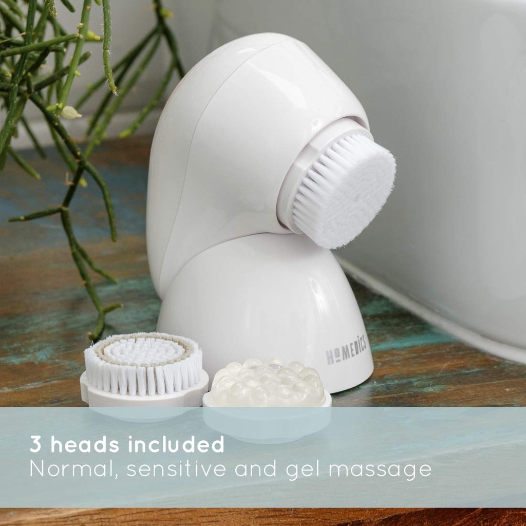 Máy rửa mặt cao cấp công nghệ siêu âm 3D chuyên nghiệp HoMedics FAC-600-EU, sạc không dây, đầu đẩy dưỡng chất silicone