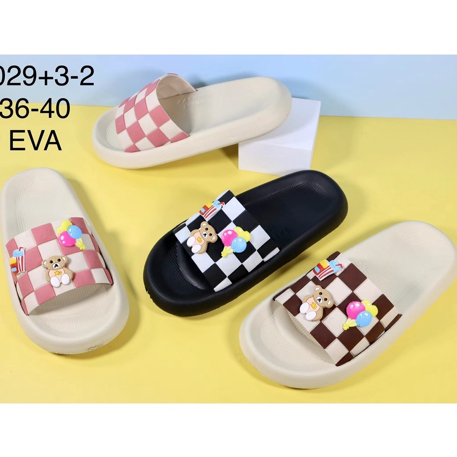 DÉP SIÊU NHẸ NỮ KẺ Ô VUÔNG HÌNH GẤU VÀ TRÀ SỮA CAO THÊM 3CM ( ĐẶT TĂNG LÊN 1 SIZE)