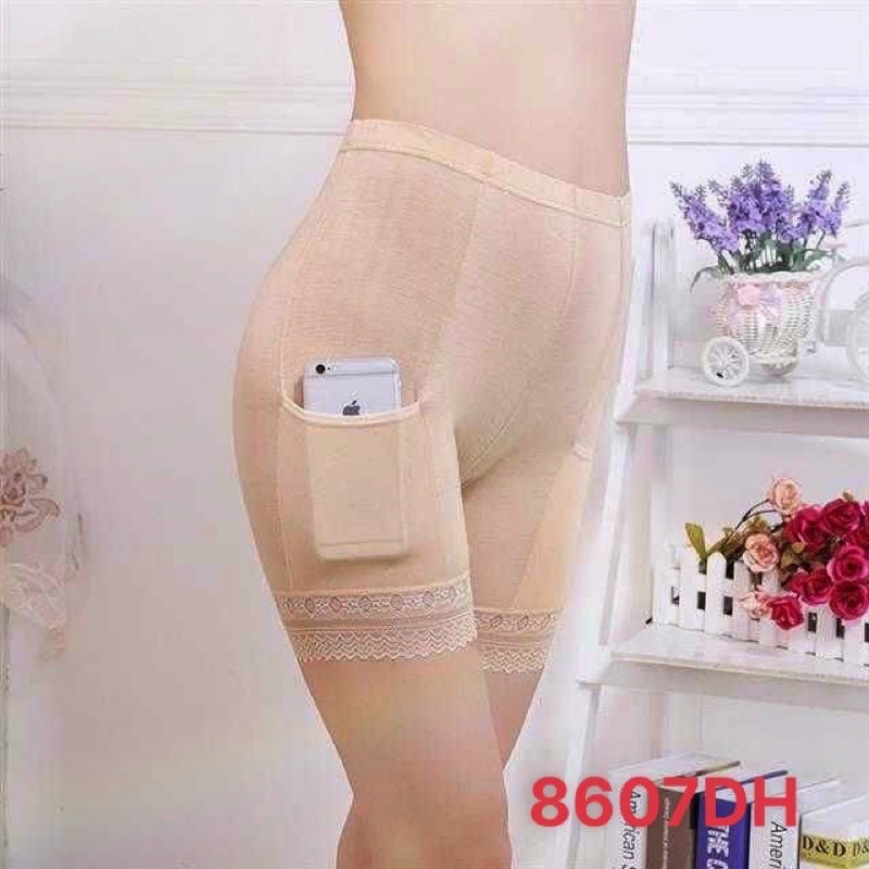 Quần lót quần đùi mặc trong váy cotton phối ren có túi đựng điện thoại