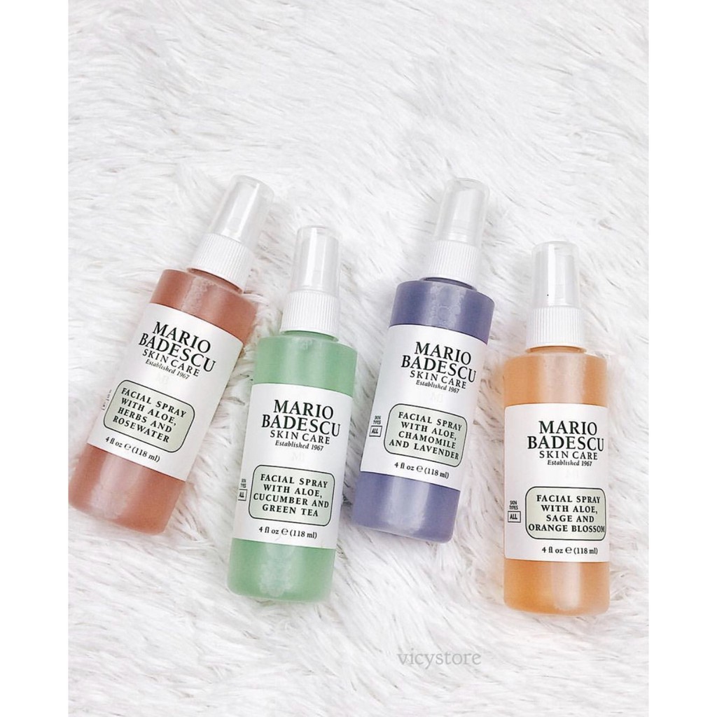 Toner xịt Mario Badescu Facial Spray Rosewater / Cucumber and Green tea/ Lavender /Orange 118ml và 236ml