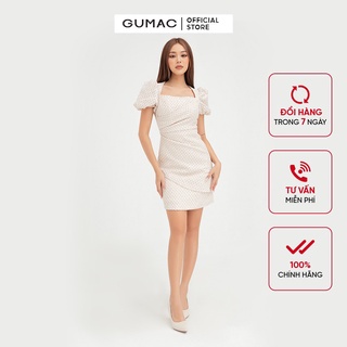 Đầm ôm nữ tay phồng ly sườn GUMAC màu kem trơn, ôm body sexy DB444