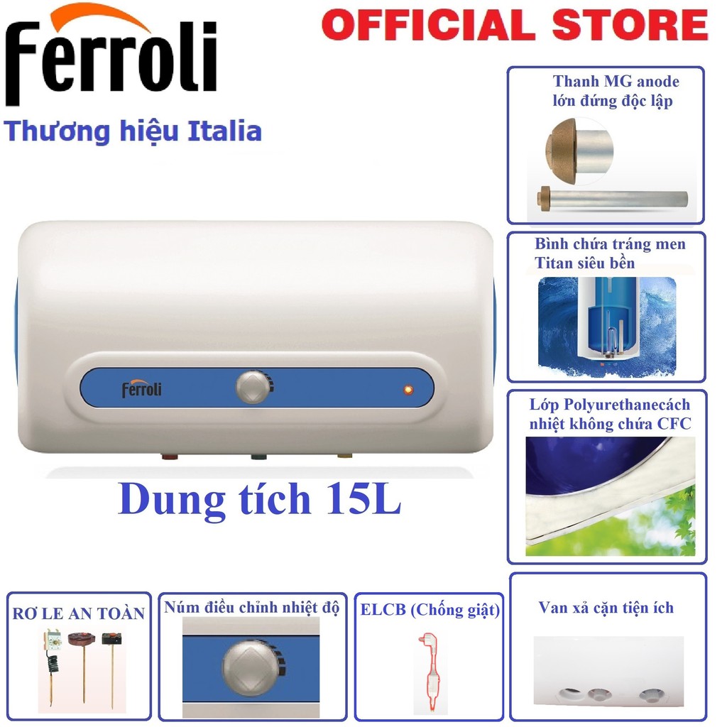 Bình nước nóng Ferroli QQTE 15L