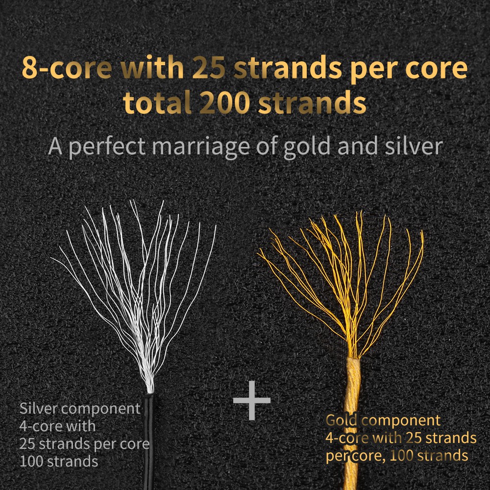 TRN Earphones T1 Gold Silver Mixed plated Upgrade cable 8 Core Headphone wire for V90 V80 V60 V30 V20 V10 C10 ZST T2 S2 BQ3 NO.3