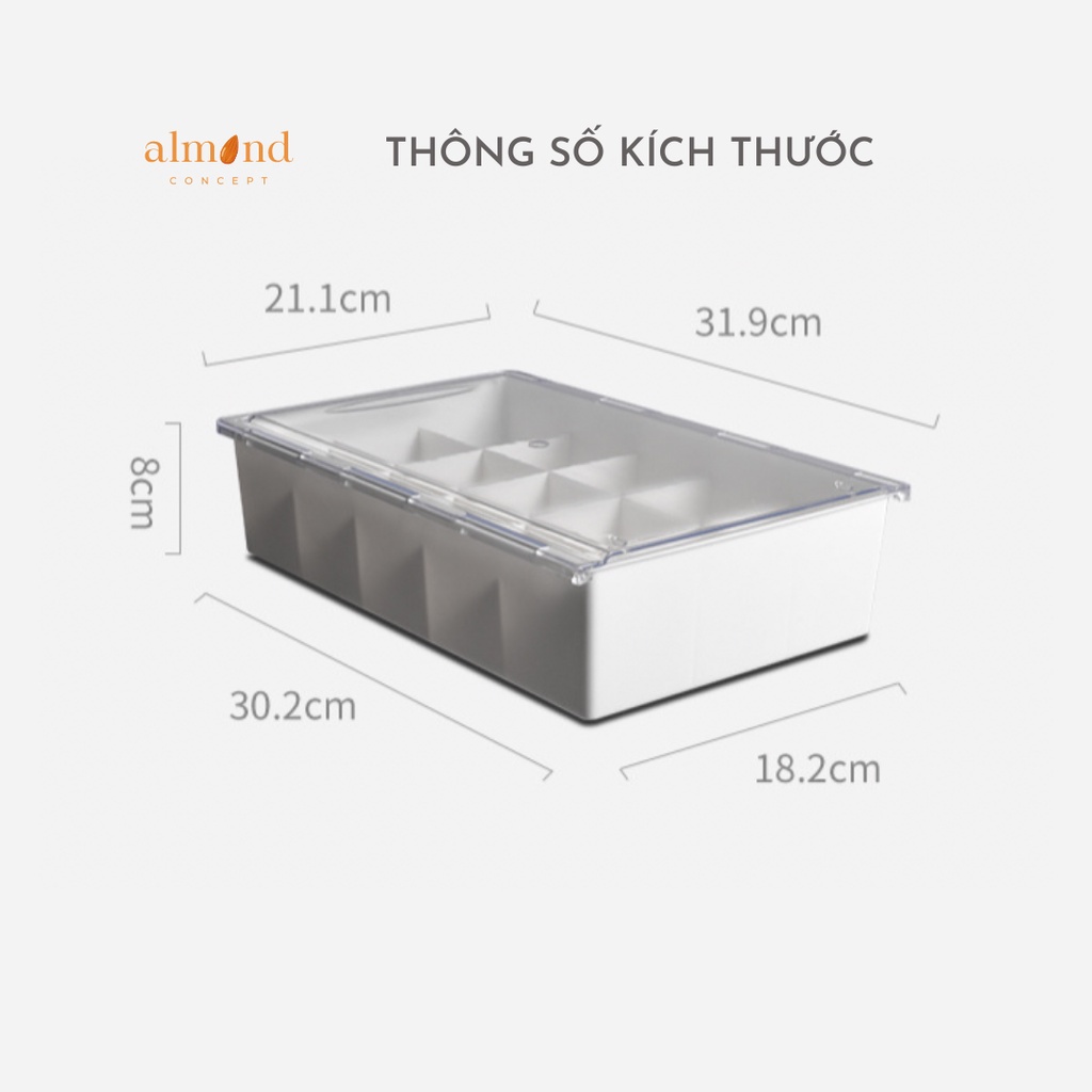 Hộp Nhựa Đựng Tất, Vớ, Áo Lót, Đồ Lót - Chia Ngăn, Có Nắp Trượt, Có Thể Dán Úp Ngược - almondconcept