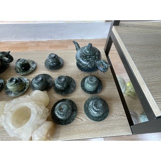 Ấm chén pha trà bằng đá serpentine tự nhiên