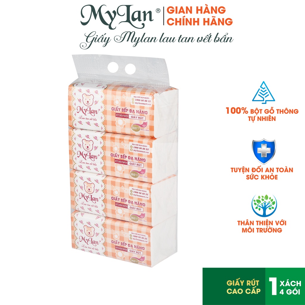 Khăn Bếp Đa Năng Mylan 2 Lớp Mylan (360 Tờ/Gói, 4 Gói/Xách)  Siêu dai, mềm mịn, Không tan trong nước