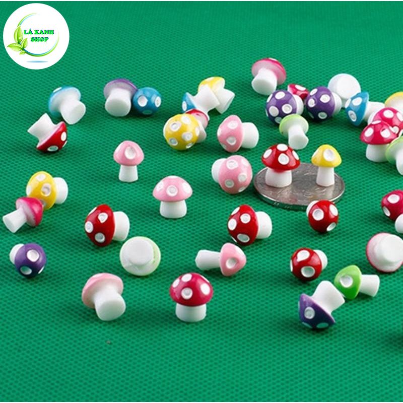 Tiểu Cảnh Cây Nấm Mini, Mô hình cây nấm mini nhiều màu sắc dùng trang trí tiểu cảnh sen đá, sân vườn, bể cá,...