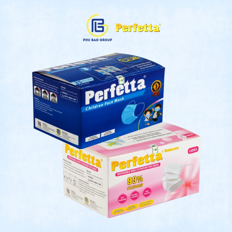 Combo 2 hộp - 1 hộp khẩu trang Perfetta ladies  và 1 hộp khẩu trang Perfetta trẻ em
