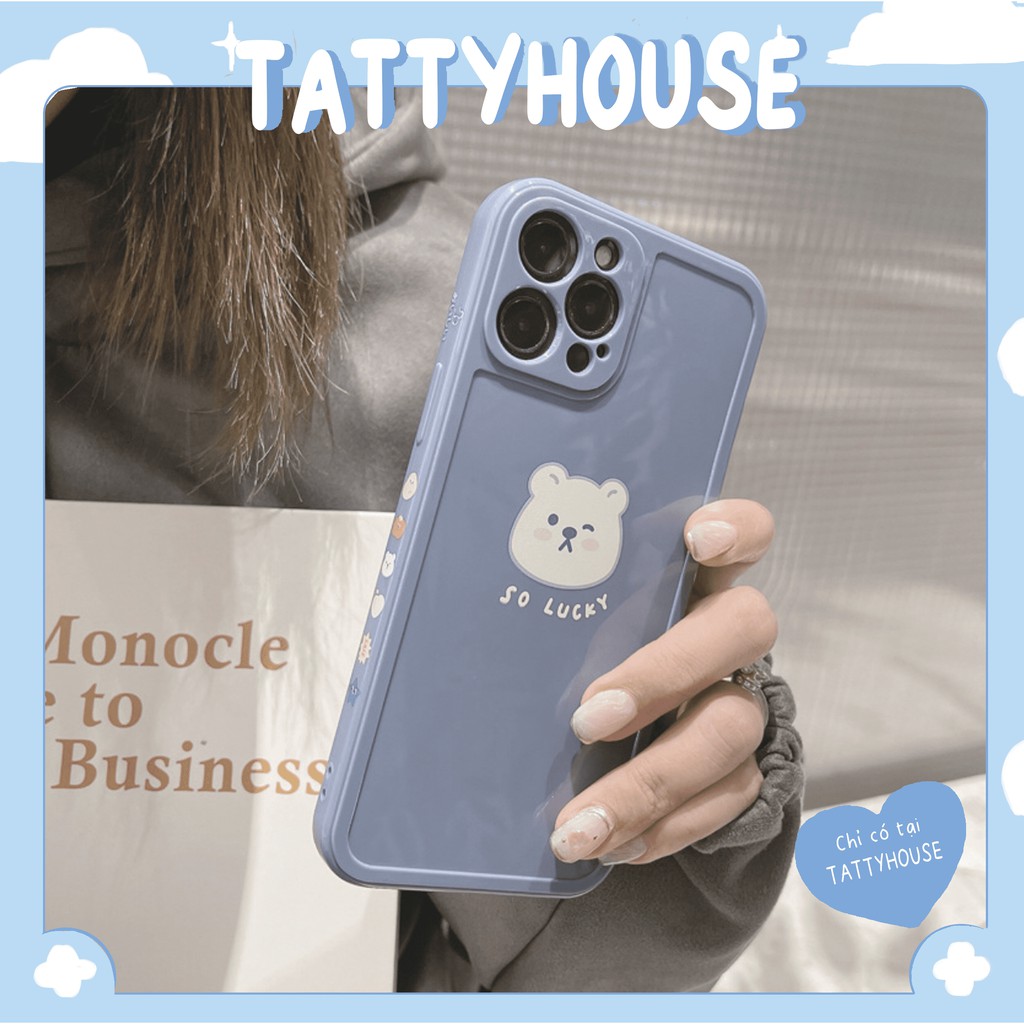 Ốp lưng iphone cạnh vuông dẻo in hình gấu So Lucky - ốp iphone 6/7/8/7p/8p/X/Xs/11/11prm/12/12prm/12mini| Tattyhouse |