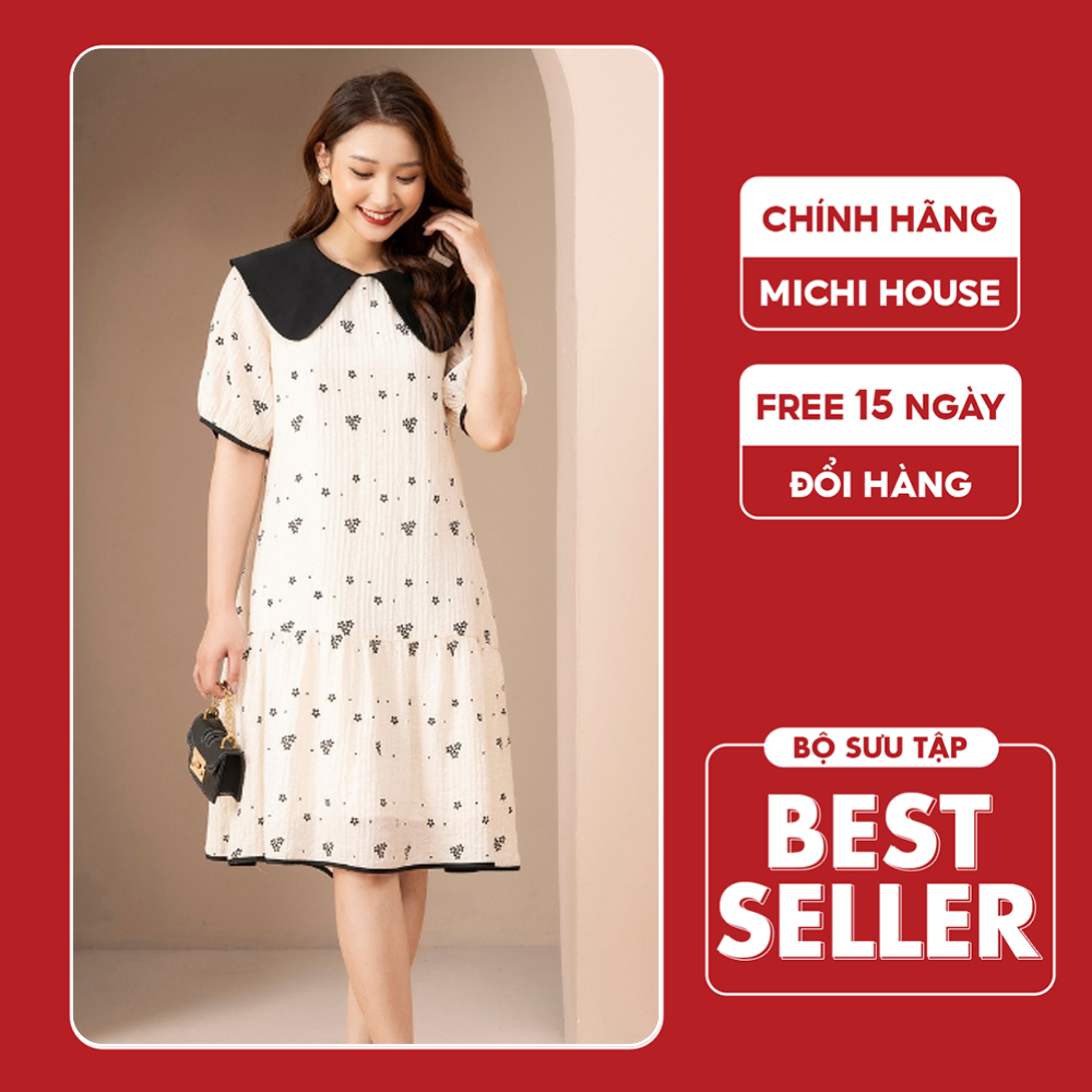 Đầm Suông Đuôi Cá Michi House Váy Xuông Dáng Dài Qua Gối Họa Tiết Hoa Nhí Vintage Phong Cách Hàn Quốc Freesize V464