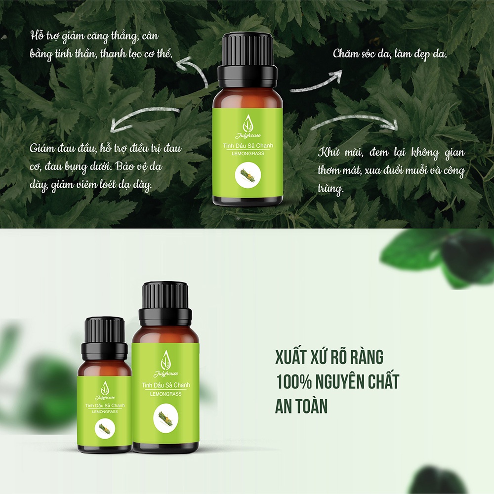 Tinh dầu sả chanh 10ml JULYHOUSE giải tỏa căng thẳng, xua đuổi côn trùng