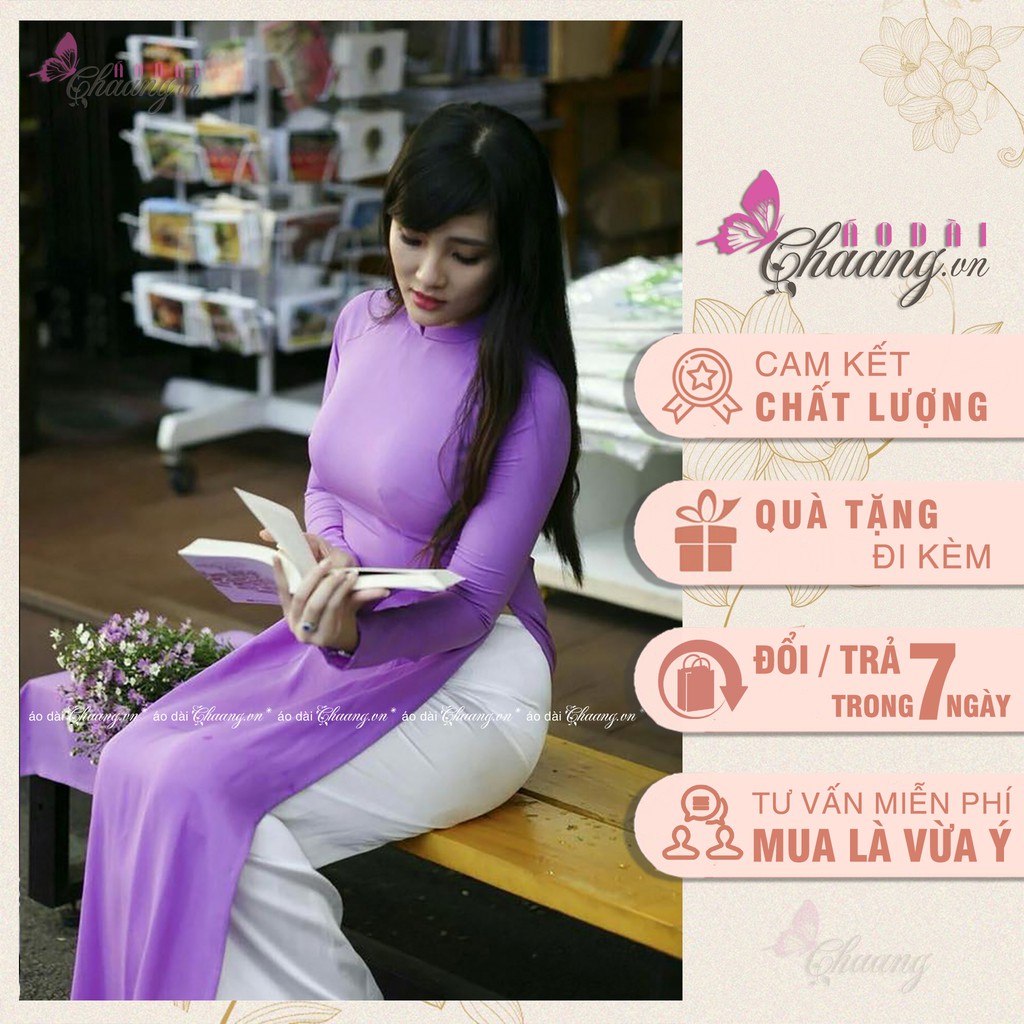 Áo dài tím cà hồng CHAANG May sẵn áo dài truyền thống cố vuông tay dài đẹp
