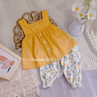 Bộ cổ vuông quần bo lửng bé gái