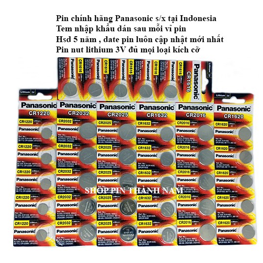 1 Viên Pin Panasonic CR2032 / CR2025 / CR2016 / CR1632 / CR1220 / CR1620 / CR1616 Pin 3V Lithium Made in Indonesia