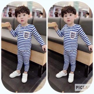 COTTON 4C CAO CẤP] Bộ cotton dài tay kẻ các màu cho bé trai bé gái rẻ đẹp