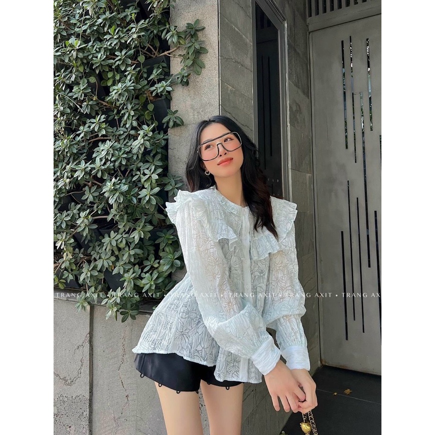 Sét Sơ Mi Ren Tay Dài Kiểu Cổ Bèo Xinh Xắn