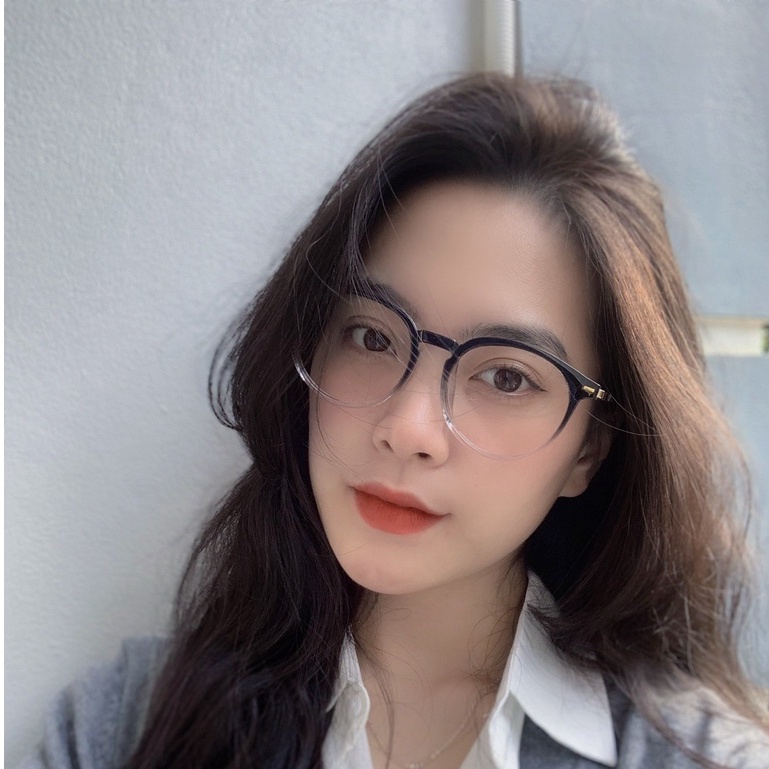 Gọng kính cận ombre nam nữ Liup eyewear mắt tròn, chống ánh sáng xanh, uv400 nhựa dẻo phối kim loại 19088