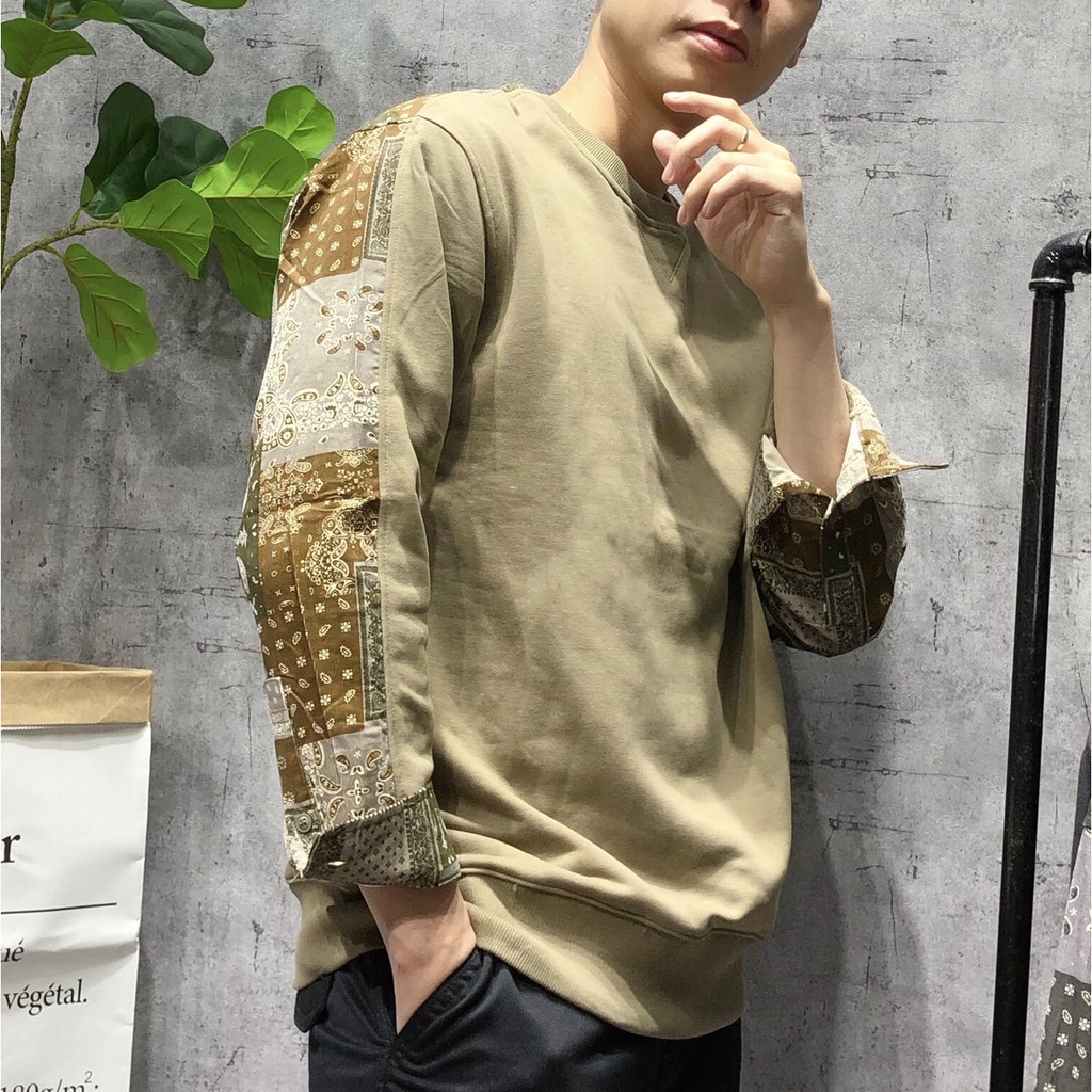 Áo sweater thun nỉ cotton dài tay nam phối tay cao cấp ANSW24