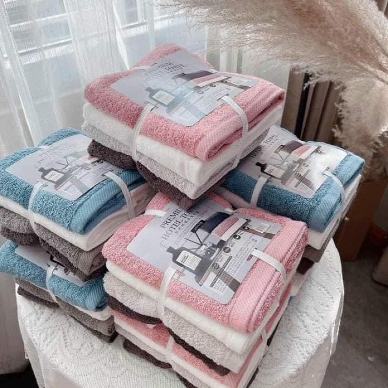 Set 4 khăn tắm, khăn gội đầu xuất Nhật dư 100% cotton kt 40x80cm