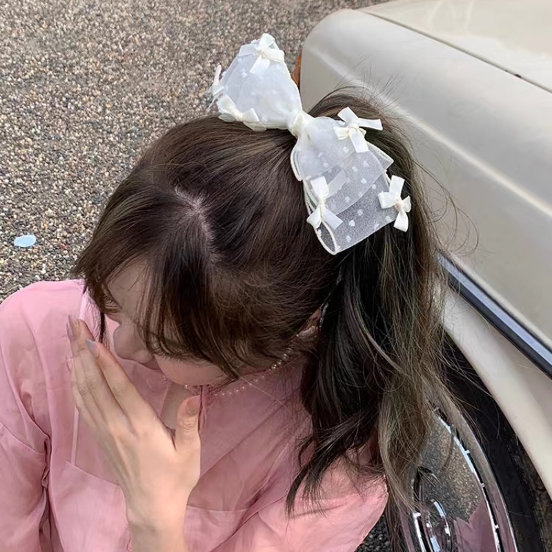 Kẹp Tóc Hình Nơ Họa Tiết Chấm Bi Phong Cách Hàn Quốc Xinh Xắn