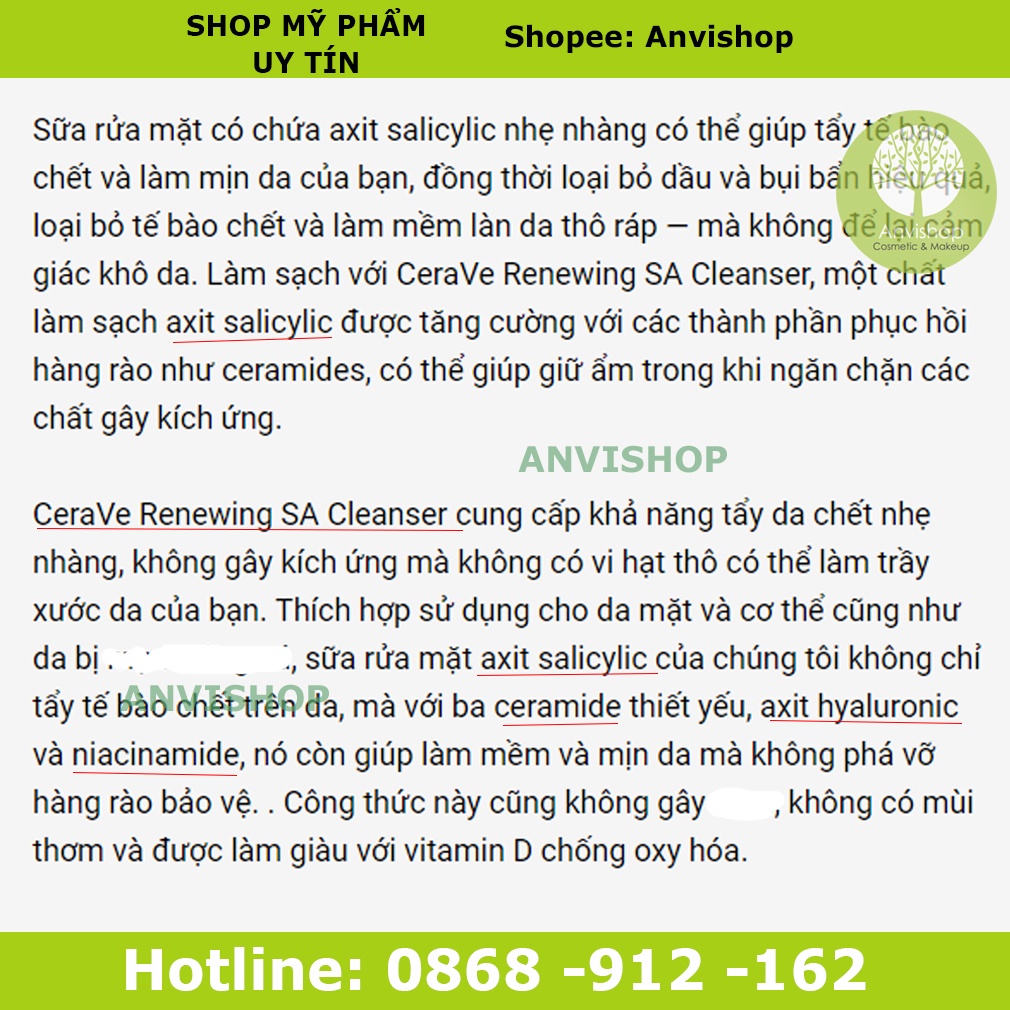 Sữa Rửa Mặt CeraVe Renewing SA Cleanser For Normal Skin 237ml dành cho da dầu mụn