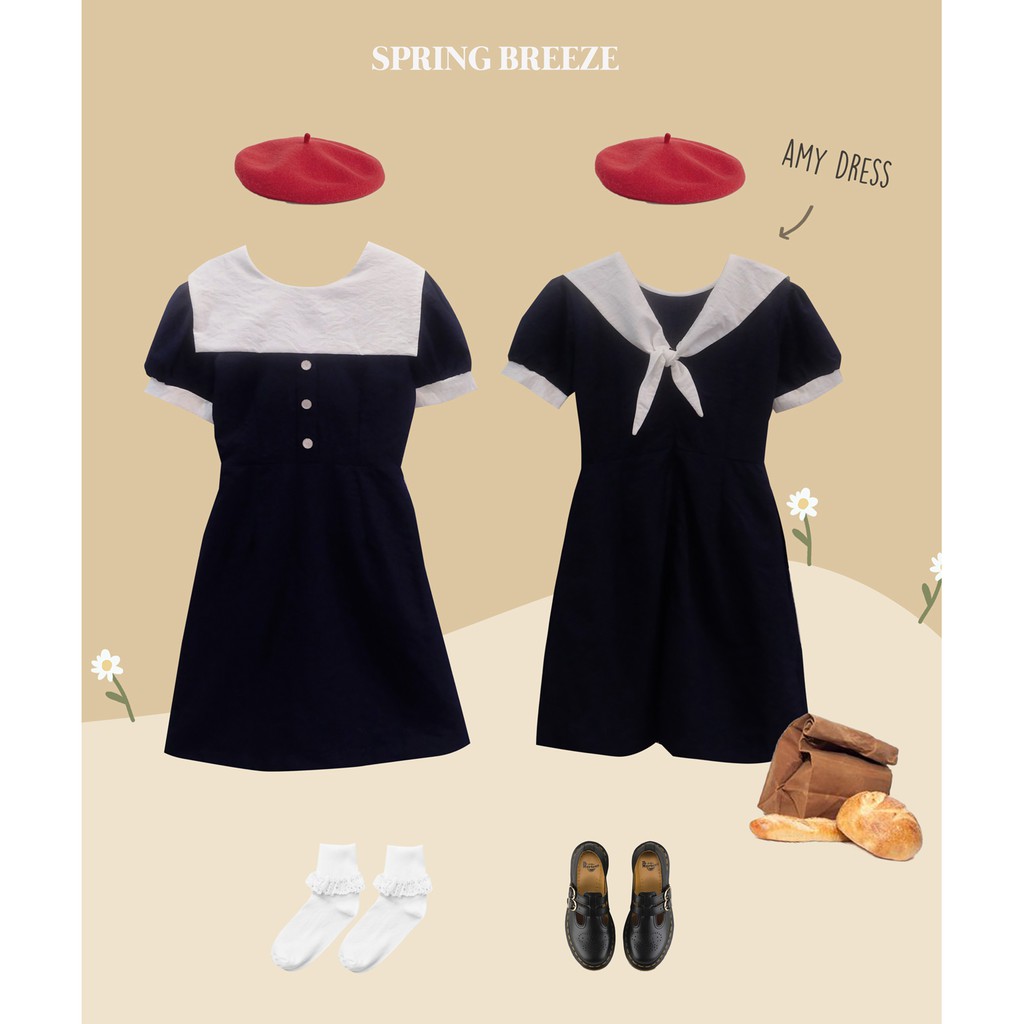 BLEUBIRD Váy linen thuỷ thủ AMY DRESS